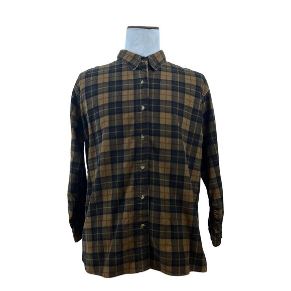 Solutions Original Mens Brown & Black Plaid Long Sleeve Button-Up Shirt Size L - Picture 1 of 6